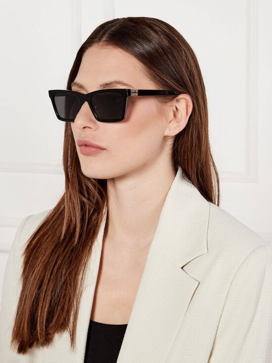 Miu Miu Women Sunglasses Black Grey Rectangle MUA05S 16K08Z NEW AUTHENTIC